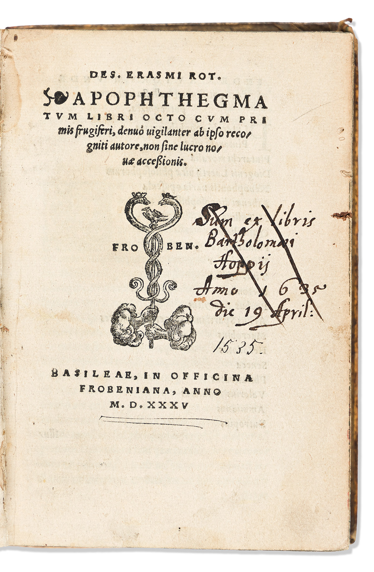 Erasmus, Desiserius (d. 1536) Apophthegmatum Libri Octo.